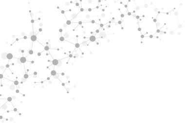 Yapı molekülü ve iletişim DNA, atom, nöronlar. Tasarımın için bilim konsepti. Noktalarla birleştirilmiş çizgiler. Tıp, teknoloji, kimya, bilim geçmişi. Vektör illüstrasyonu.