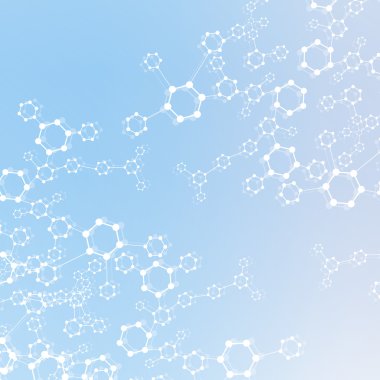 Yapı molekülü ve iletişim DNA, atom, nöronlar. Tasarımın için bilim konsepti. Noktalarla birleştirilmiş çizgiler. Tıp, teknoloji, kimya, bilim geçmişi. Vektör illüstrasyonu.