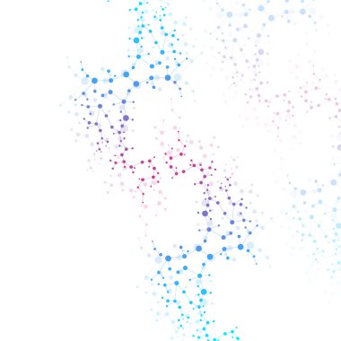 Yapı molekülü ve iletişim DNA, atom, nöronlar. Tasarımın için bilim konsepti. Noktalarla birleştirilmiş çizgiler. Tıp, teknoloji, kimya, bilim geçmişi. Vektör illüstrasyonu.
