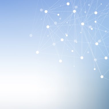 Yapı molekülü ve iletişim DNA, atom, nöronlar. Tasarımın için bilim konsepti. Noktalarla birleştirilmiş çizgiler. Tıp, teknoloji, kimya, bilim geçmişi. Vektör illüstrasyonu.
