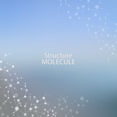Yapı molekülü ve iletişim DNA, atom, nöronlar. Tasarımın için bilim konsepti. Noktalarla birleştirilmiş çizgiler. Tıp, teknoloji, kimya, bilim geçmişi. Vektör illüstrasyonu.