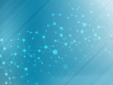 Yapı molekülü ve iletişim DNA, atom, nöronlar. Tasarımın için bilim konsepti. Noktalarla birleştirilmiş çizgiler. Tıp, teknoloji, kimya, bilim geçmişi. Vektör illüstrasyonu.