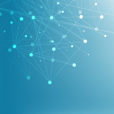 Yapı molekülü ve iletişim DNA, atom, nöronlar. Tasarımın için bilim konsepti. Noktalarla birleştirilmiş çizgiler. Tıp, teknoloji, kimya, bilim geçmişi. Vektör illüstrasyonu.