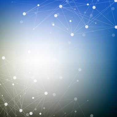 Yapı molekülü ve iletişim DNA, atom, nöronlar. Tasarımın için bilim konsepti. Noktalarla birleştirilmiş çizgiler. Tıp, teknoloji, kimya, bilim geçmişi. Vektör illüstrasyonu.