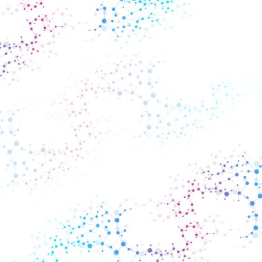 Yapı molekülü ve iletişim DNA, atom, nöronlar. Tasarımın için bilim konsepti. Noktalarla birleştirilmiş çizgiler. Tıp, teknoloji, kimya, bilim geçmişi. Vektör illüstrasyonu.