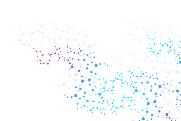 Molécula de estructura y comunicación. ADN, átomo, neuronas. Concepto científico para su diseño. Líneas conectadas con puntos. Medicina, tecnología, química, antecedentes científicos. Ilustración vectorial. — Archivo Imágenes Vectoriales