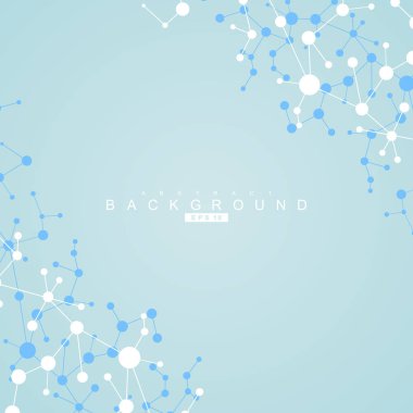 Yapı molekülü ve iletişim. DNA, atom, nöronlar. Tasarımınız için bilimsel bir kavram. Noktalarla birleştirilmiş çizgiler. Tıp, teknoloji, kimya, bilim geçmişi. Vektör illüstrasyonu.