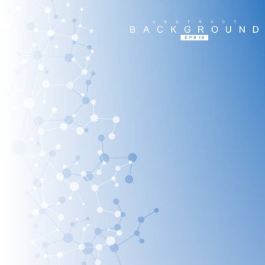 Yapı molekülü ve iletişim. DNA, atom, nöronlar. Tasarımınız için bilimsel bir kavram. Noktalarla birleştirilmiş çizgiler. Tıp, teknoloji, kimya, bilim geçmişi. Vektör illüstrasyonu.