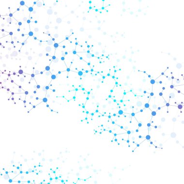 Yapı molekülü ve iletişim. DNA, atom, nöronlar. Tasarımınız için bilimsel bir kavram. Noktalarla birleştirilmiş çizgiler. Tıp, teknoloji, kimya, bilim geçmişi. Vektör illüstrasyonu.