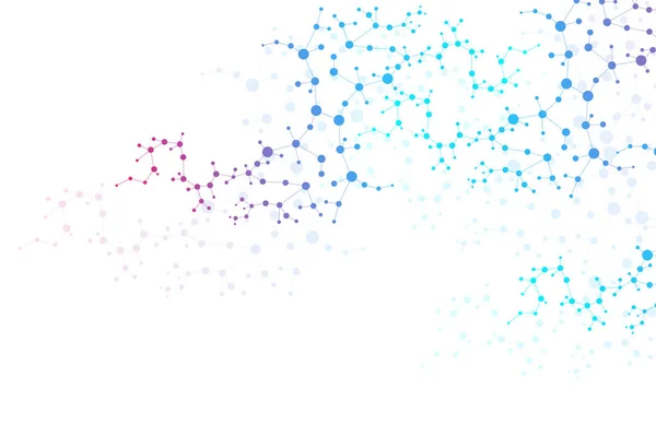 Struktura molekuly a komunikace. DNA, atom, neurony. Vědecký koncept pro váš design. Spojené čáry s tečkami. Lékařství, technologie, chemie, vědecké zázemí. Vektorová ilustrace. — Stockový vektor