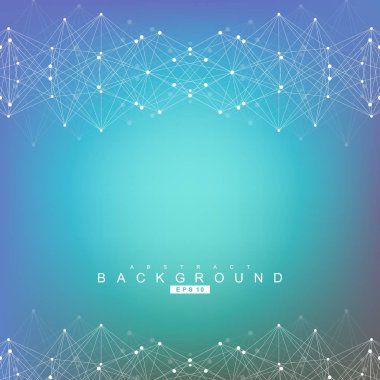 Yapı molekülü ve iletişim. DNA, atom, nöronlar. Tasarımınız için bilimsel bir kavram. Noktalarla birleştirilmiş çizgiler. Tıp, teknoloji, kimya, bilim geçmişi. Vektör illüstrasyonu.