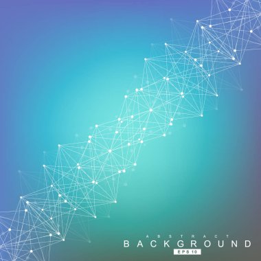 Yapı molekülü ve iletişim. DNA, atom, nöronlar. Tasarımınız için bilimsel bir kavram. Noktalarla birleştirilmiş çizgiler. Tıp, teknoloji, kimya, bilim geçmişi. Vektör illüstrasyonu.