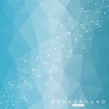 Bağlantılı çizgi ve noktalar ile geometrik arka plan. Yapısı molekül ve iletişim. Bilimsel kavram tasarımınız için. Tıp, teknoloji, bilim arka plan. Vektör çizim.