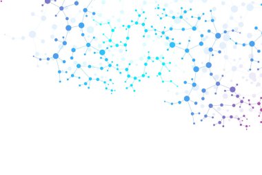 Yapı molekülü ve iletişim. DNA, atom, nöronlar. Tasarımınız için bilimsel bir kavram. Noktalarla birleştirilmiş çizgiler. Tıp, teknoloji, kimya, bilim geçmişi. Vektör illüstrasyonu.