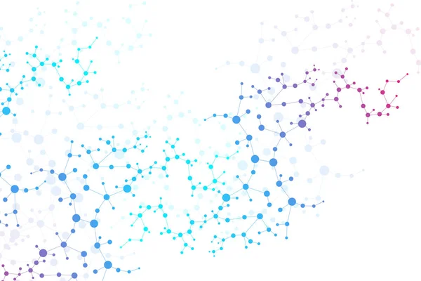 Struktura molekuly a komunikace. DNA, atom, neurony. Vědecký koncept pro váš design. Spojené čáry s tečkami. Lékařství, technologie, chemie, vědecké zázemí. Vektorová ilustrace. — Stockový vektor