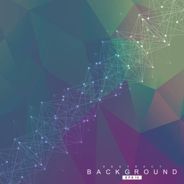 Bağlantılı çizgi ve noktalar ile geometrik arka plan. Yapısı molekül ve iletişim. Bilimsel kavram tasarımınız için. Tıp, teknoloji, bilim arka plan. Vektör çizim.