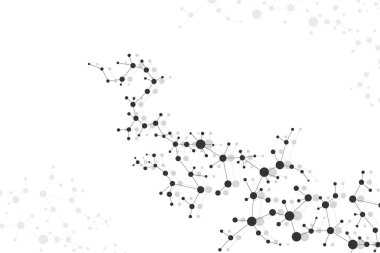 Yapı molekülü ve iletişim. DNA, atom, nöronlar. Tasarımınız için bilimsel bir kavram. Noktalarla birleştirilmiş çizgiler. Tıp, teknoloji, kimya, bilim geçmişi. Vektör illüstrasyonu.