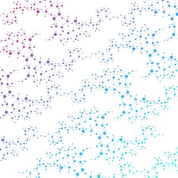 Molécula de estructura y comunicación. ADN, átomo, neuronas. Concepto científico para su diseño. Líneas conectadas con puntos. Medicina, tecnología, química, antecedentes científicos. Ilustración vectorial. — Archivo Imágenes Vectoriales