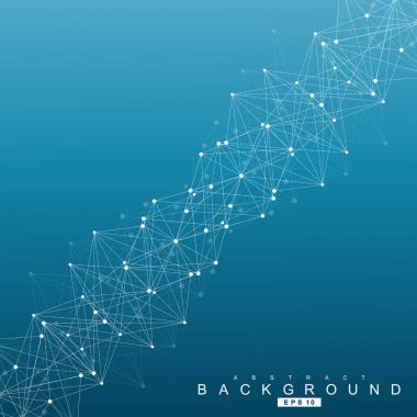 Bağlantılı çizgi ve noktalar ile geometrik arka plan. Yapısı molekül ve iletişim. Bilimsel kavram tasarımınız için. Tıp, teknoloji, bilim arka plan. Vektör çizim.