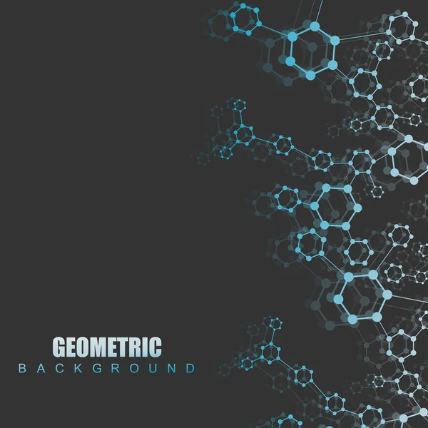 Fondo abstracto geométrico con línea y puntos conectados. Molécula de estructura y comunicación. Concepto científico para su diseño. Medicina, tecnología, antecedentes científicos. Ilustración vectorial . — Archivo Imágenes Vectoriales