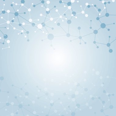 Yapı molekülü ve iletişim. DNA, atom, nöronlar. Tasarımınız için bilimsel bir kavram. Noktalarla birleştirilmiş çizgiler. Tıp, teknoloji, kimya, bilim geçmişi. Vektör illüstrasyonu.