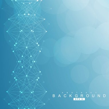 Bağlantılı çizgi ve noktalar ile geometrik arka plan. Yapısı molekül ve iletişim. Bilimsel kavram tasarımınız için. Tıp, teknoloji, bilim arka plan. Vektör çizim.
