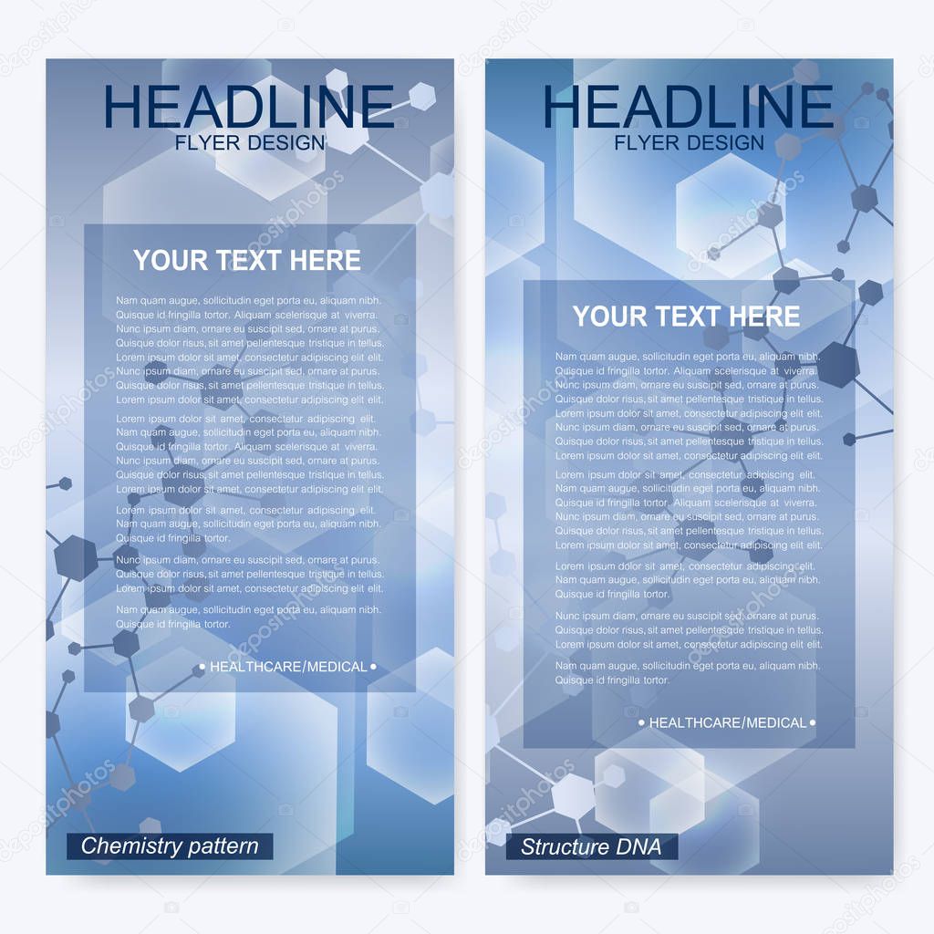 Leaflet flyer layout. Magazine cover corporate identity template. Science and technology design, structure DNA, chemistry, medical background, business and website templates. Vector illustration