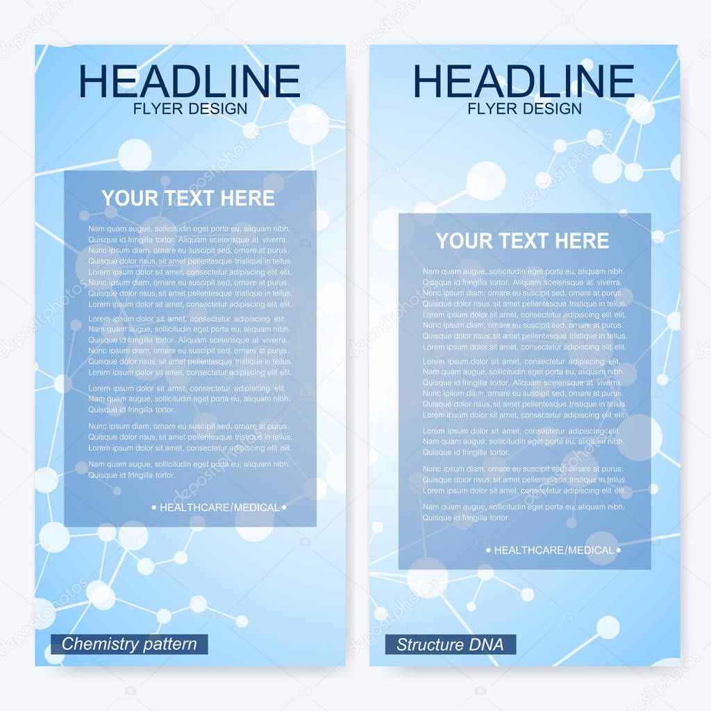 Leaflet flyer layout. Magazine cover corporate identity template. Science and technology design, structure DNA, chemistry, medical background, business and website templates. Vector illustration
