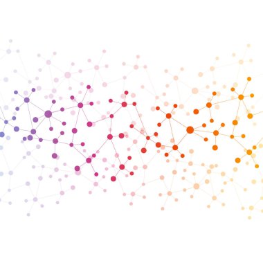 Yapı molekülü ve iletişim DNA, atom, nöronlar. Tasarımın için bilim konsepti. Noktalarla birleştirilmiş çizgiler. Tıp, teknoloji, kimya, bilim geçmişi. Vektör illüstrasyonu