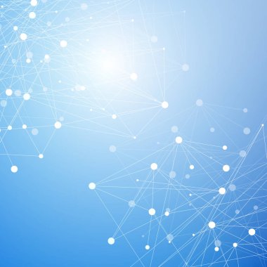 Bağlantılı çizgi ve noktalar ile geometrik arka plan. Yapısı molekül ve iletişim. Bilimsel kavram tasarımınız için. Tıp, teknoloji, bilim arka plan. Vektör çizim.