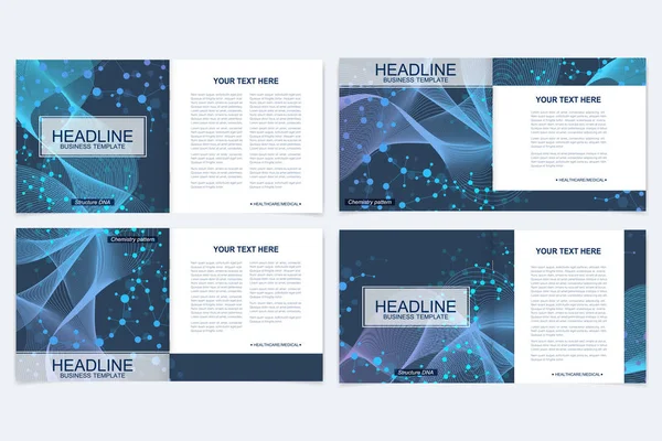 Sjablonen voor vierkante brochure. Brochure cover presentatie. Business, science, technologie design boek lay-out. Wetenschappelijke molecuul achtergrond — Stockvector