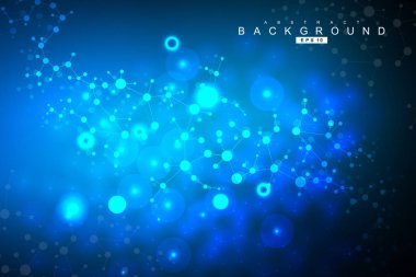 Yapı molekülü ve iletişim. DNA, atom, nöronlar. Tasarımınız için bilimsel bir kavram. Noktalarla birleştirilmiş çizgiler. Tıp, teknoloji, kimya, bilim geçmişi. Vektör illüstrasyonu.