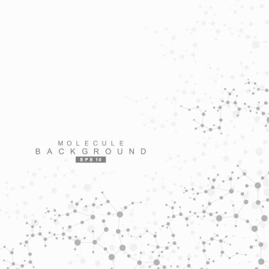 Yapı molekülü ve iletişim. DNA, atom, nöronlar. Tasarımınız için bilimsel bir kavram. Noktalarla birleştirilmiş çizgiler. Tıp, teknoloji, kimya, bilim geçmişi. Vektör illüstrasyonu.