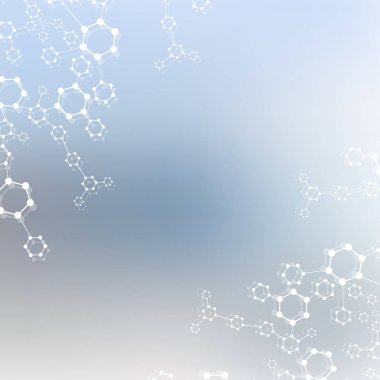 Yapı molekülü ve iletişim. DNA, atom, nöronlar. Tasarımınız için bilimsel bir kavram. Noktalarla birleştirilmiş çizgiler. Tıp, teknoloji, kimya, bilim geçmişi. Vektör illüstrasyonu.