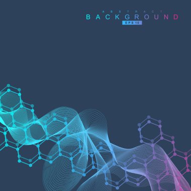 Bağlantılı çizgi ve noktalar ile geometrik arka plan. Yapısı molekül ve iletişim. Bilimsel kavram tasarımınız için. Tıp, teknoloji, bilim arka plan. Vektör çizim.