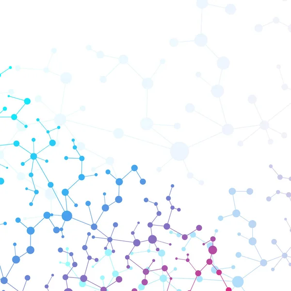 Struttura molecolare e comunicazione. DNA, atomo, neuroni. Concetto scientifico per il vostro progetto. Linee collegate con punti. Medicina, tecnologia, chimica, scienze. Illustrazione vettoriale. — Vettoriale Stock