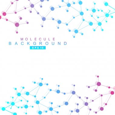 Yapı molekülü ve iletişim. DNA, atom, nöronlar. Tasarımınız için bilimsel bir kavram. Noktalarla birleştirilmiş çizgiler. Tıp, teknoloji, kimya, bilim geçmişi. Vektör illüstrasyonu.