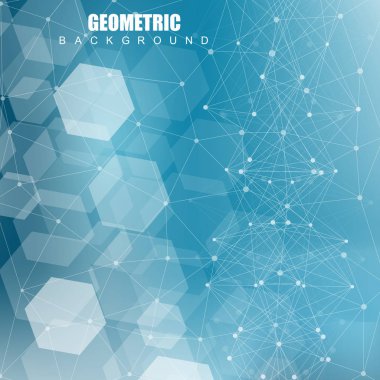 Bağlantılı çizgi ve noktalar ile geometrik arka plan. Yapısı molekül ve iletişim. Bilimsel kavram tasarımınız için. Tıp, teknoloji, bilim arka plan. Vektör çizim.