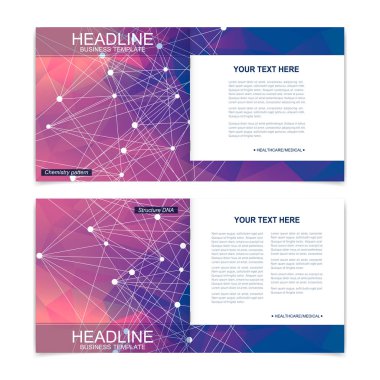 Kare broşür için şablonlar. Broşür kapak sunu. İş, bilim, teknoloji tasarım kitap düzeni. Bilimsel molekül arka plan