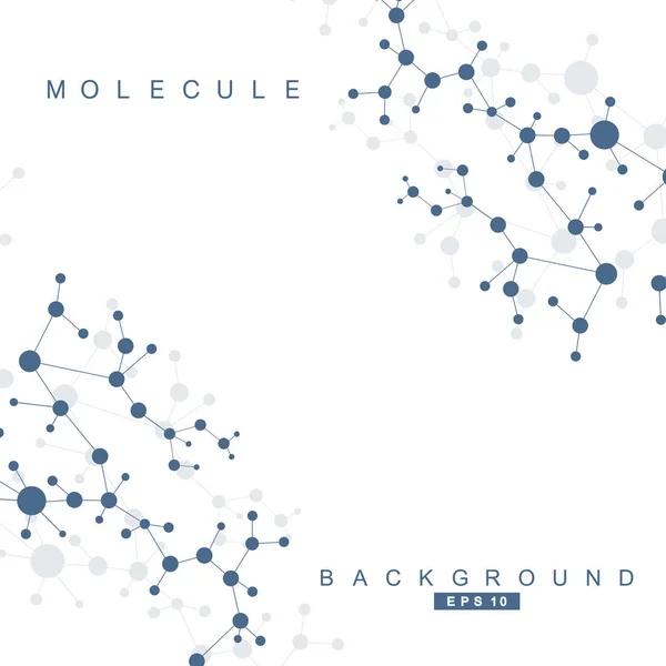 Strukturmolekyl och kommunikation. Dna, atom, nervceller. Vetenskapligt koncept för din design. Anslutna linjer med prickar. Medicin, teknik, kemi, vetenskap bakgrund. Vektorillustration. — Stock vektor