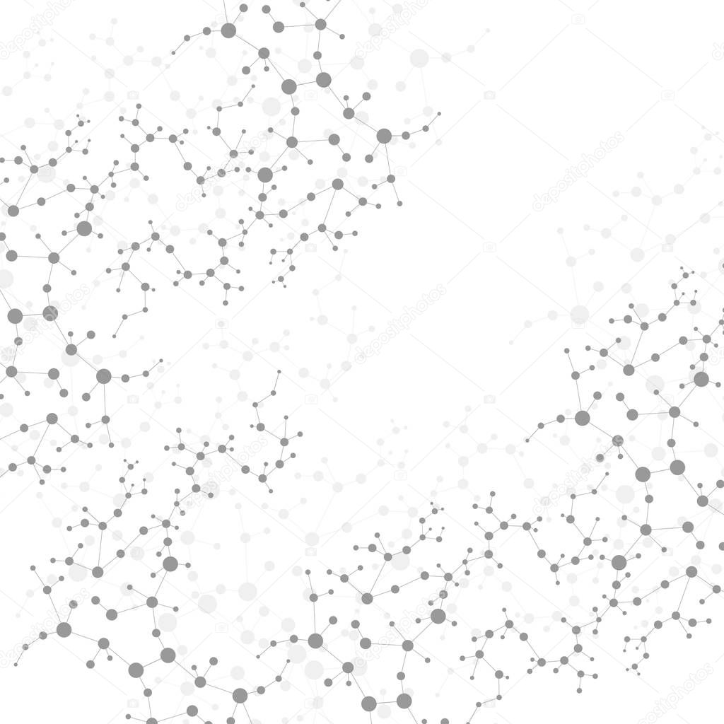 Structure molecule and communication. Dna, atom, neurons. Scientific concept for your design. Connected lines with dots. Medical, technology, chemistry, science background. Vector illustration.