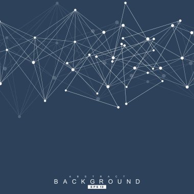 Bağlantılı çizgi ve noktalar ile geometrik arka plan. Yapısı molekül ve iletişim. Bilimsel kavram tasarımınız için. Tıp, teknoloji, bilim arka plan. Vektör çizim.