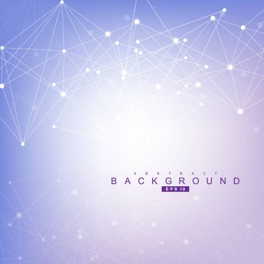 Yapı molekülü ve iletişim. DNA, atom, nöronlar. Tasarımınız için bilimsel bir kavram. Noktalarla birleştirilmiş çizgiler. Tıp, teknoloji, kimya, bilim geçmişi. Vektör illüstrasyonu.