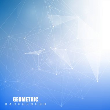 Bağlı çizgi ve noktalarla Geometrik soyut arkaplan. Yapı molekülü ve iletişim. Tasarımınız için bilimsel bir kavram. Tıp, teknoloji, bilim geçmişi. resimleme.