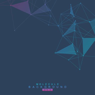 Bağlı çizgi ve noktalarla Geometrik soyut arkaplan. Yapı molekülü ve iletişim. Tasarımınız için bilimsel bir kavram. Tıp, teknoloji, bilim geçmişi. resimleme.