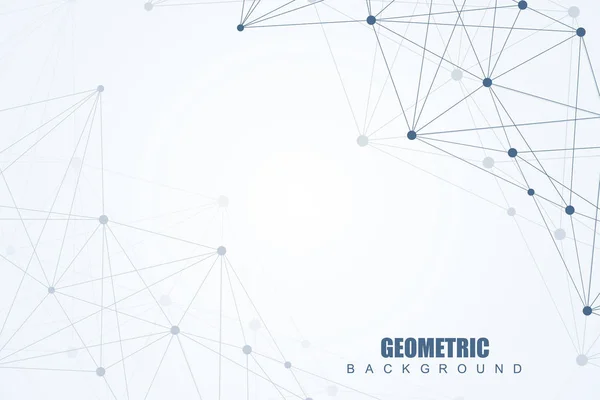 Bağlı çizgi ve noktalarla Geometrik soyut arkaplan. Yapı molekülü ve iletişim. Tasarımınız için bilimsel bir kavram. Tıp, teknoloji, bilim geçmişi. resimleme.