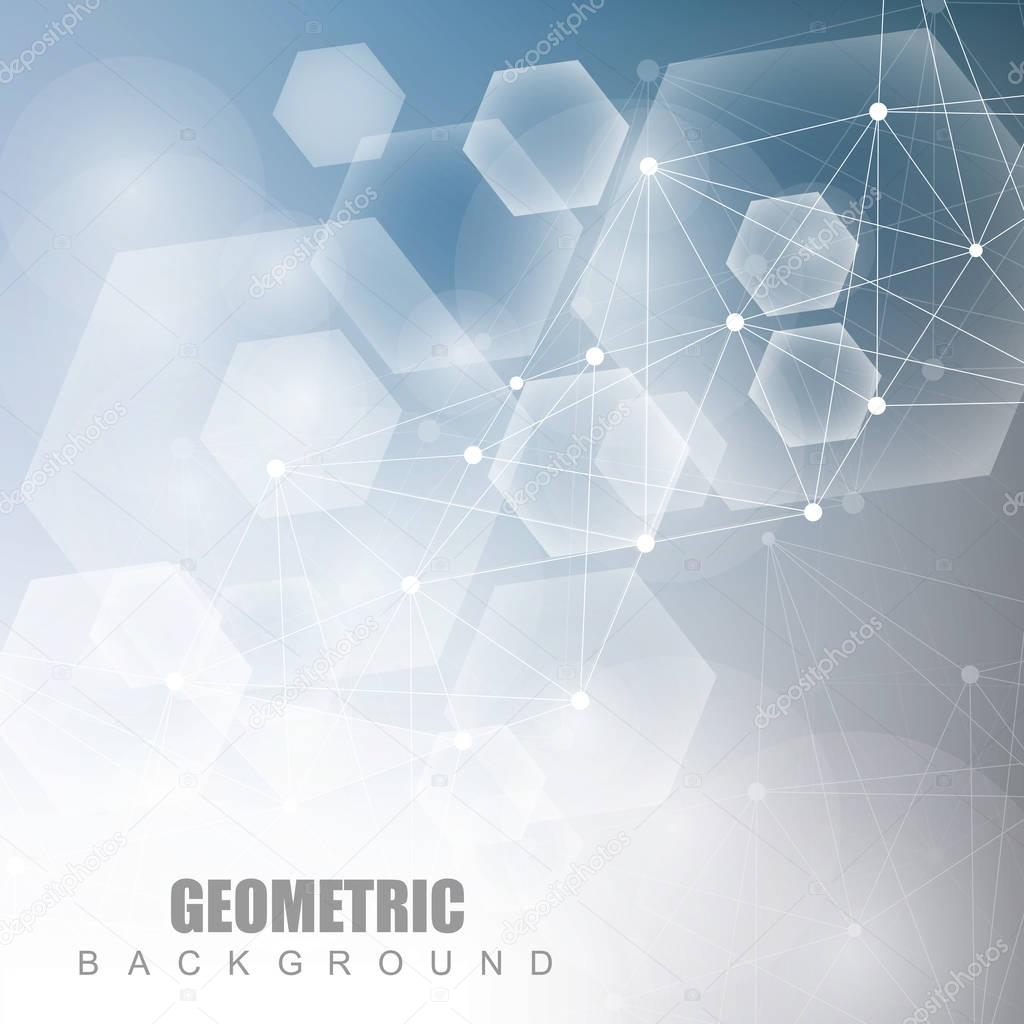 Geometric abstract background with connected line and dots. Structure molecule and communication. Scientific concept for your design. Medical, technology, science background. illustration.