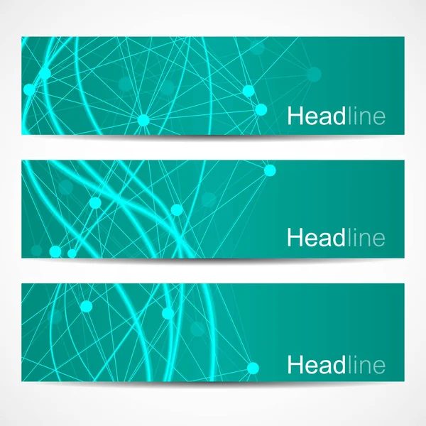 Vědecká sada moderní vektorové bannery. Struktura molekuly DNA s čárami a tečkami. Věda vektorové pozadí. Lékařská, tecnology, chemie design. — Stockový vektor