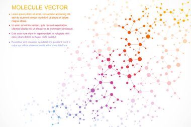 Yapı molekülü ve iletişim. DNA, atom, nöronlar. Tasarımınız için bilimsel bir kavram. Noktalarla birleştirilmiş çizgiler. Tıp, teknoloji, kimya, bilim geçmişi. Vektör illüstrasyonu.