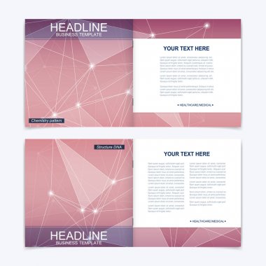 Kare broşür için şablonlar. Broşür kapak sunu. İş, bilim, teknoloji tasarım kitap düzeni. Bilimsel molekül arka plan